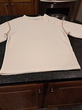 Fanco Sweater Soft White with Camel Piping Accents on the Sleeves